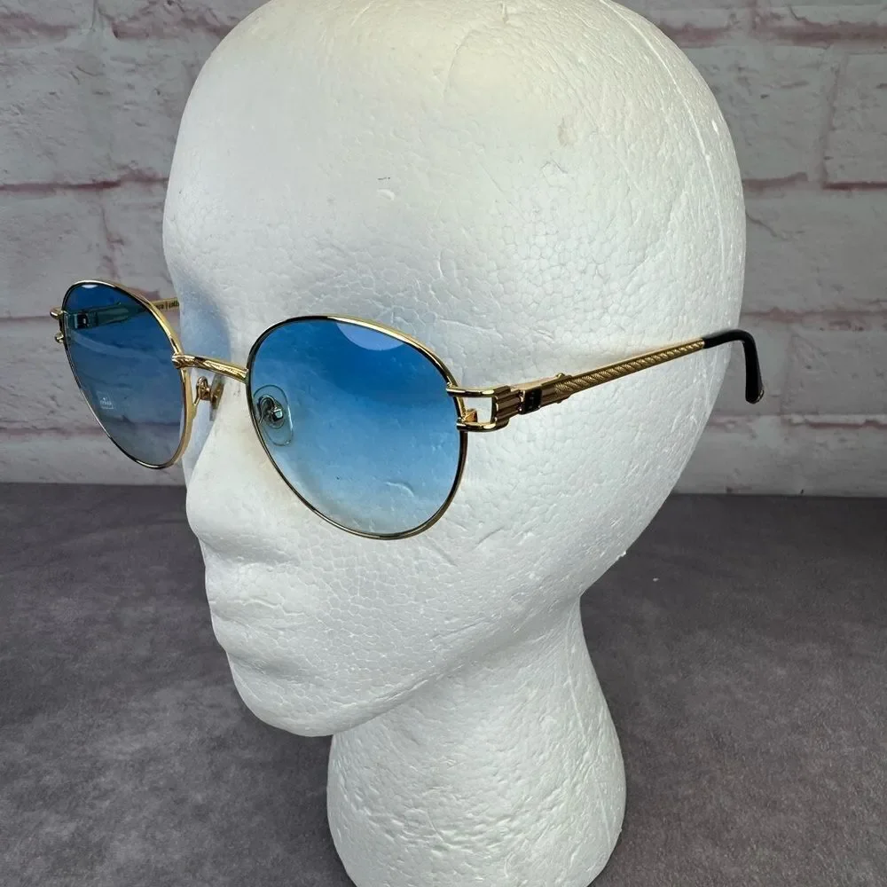 James Oro 808 Collection Gold Frame Blue Lens Sunglasses New